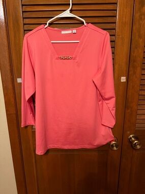 Susan Graver Coral-Blend V-Neck Tunic with Chain Accent